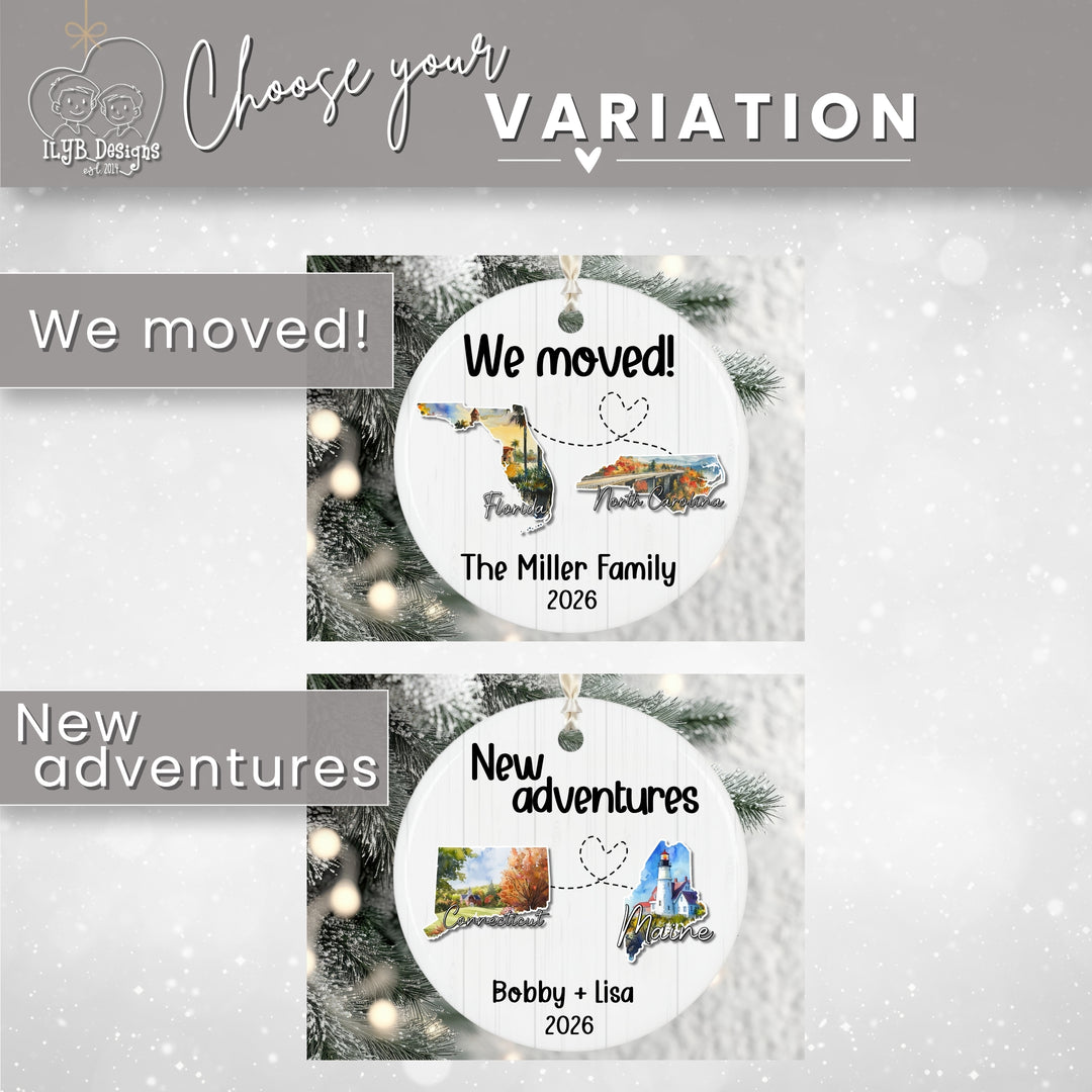 Personalized Moving States Ornament | Custom State to State Christmas Gift