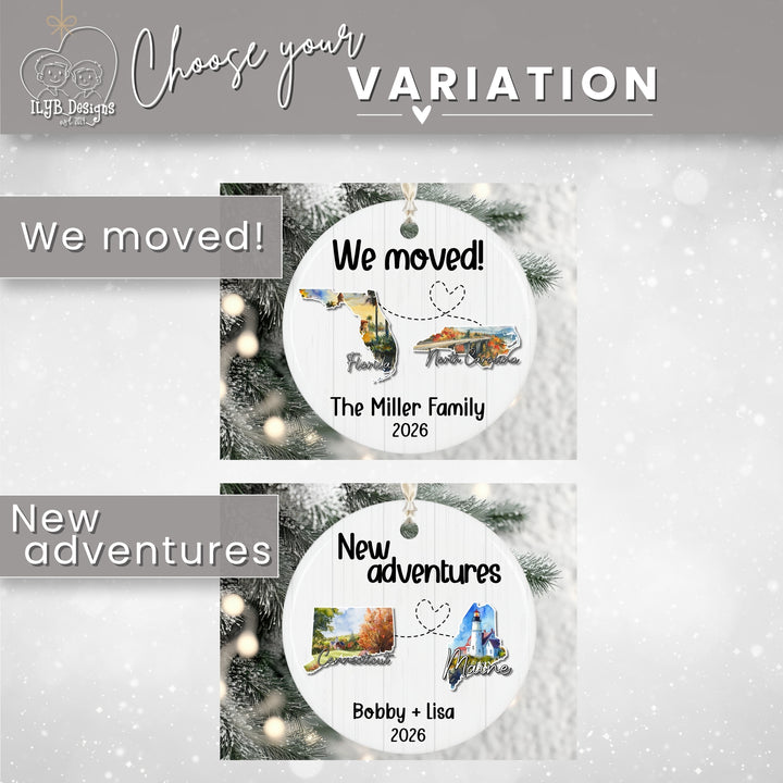 Personalized Moving States Ornament | Custom State to State Christmas Gift