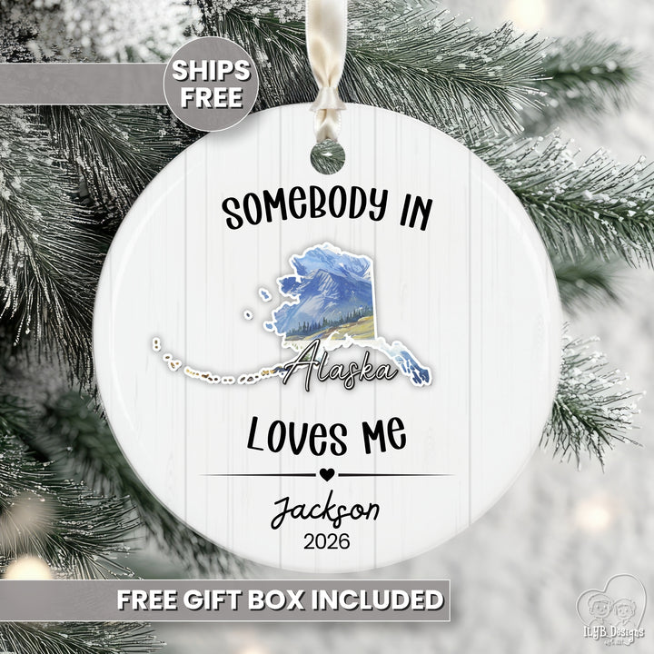Somebody Loves Me State Ornament | Personalized Long Distance Christmas Gift