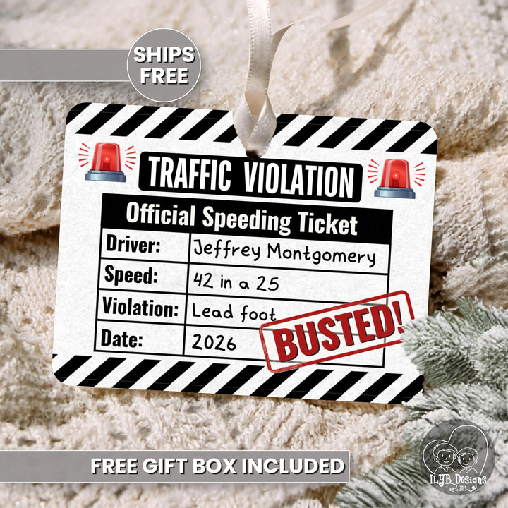 Funny speeding ticket new driver personalized ceramic Christmas ornament - view 1