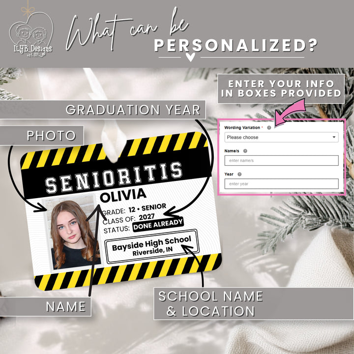 Senior 2027 Ornament | Senioritis Class of 2027 Gift | Personalized Ceramic Christmas Ornament with Photo