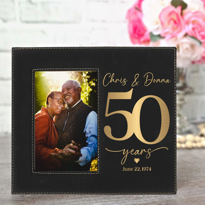 50th Anniversary Black & Gold Leatherette Picture Frame | 50th Wedding Anniversary Gift