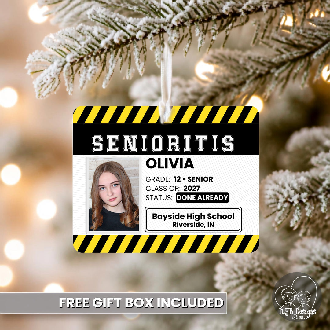 Senior 2027 Ornament | Senioritis Class of 2027 Gift | Personalized Ceramic Christmas Ornament with Photo