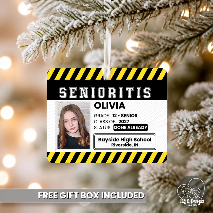 Senior 2027 Ornament | Senioritis Class of 2027 Gift | Personalized Ceramic Christmas Ornament with Photo