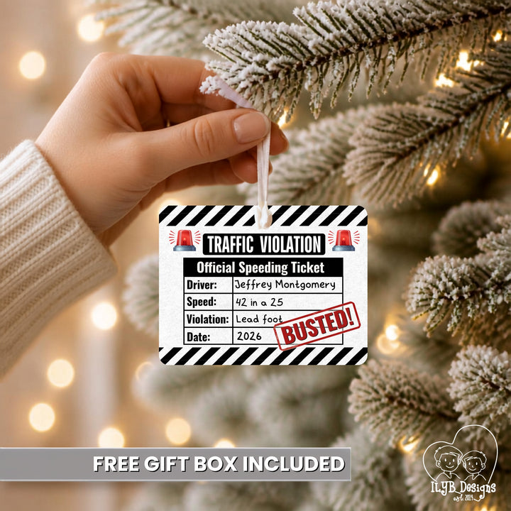 Funny speeding ticket new driver personalized ceramic Christmas ornament - view 3