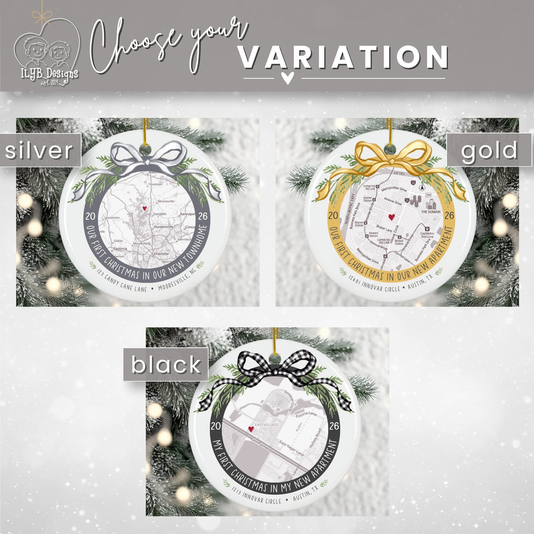 Modern New Apartment Ornament | Neutral Personalized Map