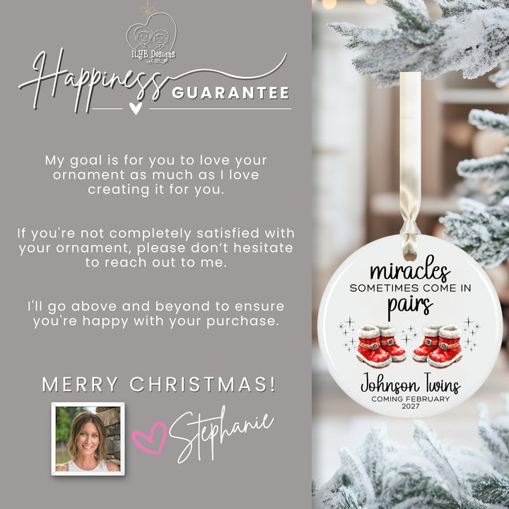 Miracles Sometimes Come in Pairs Twins Pregnancy Announcement Ornament