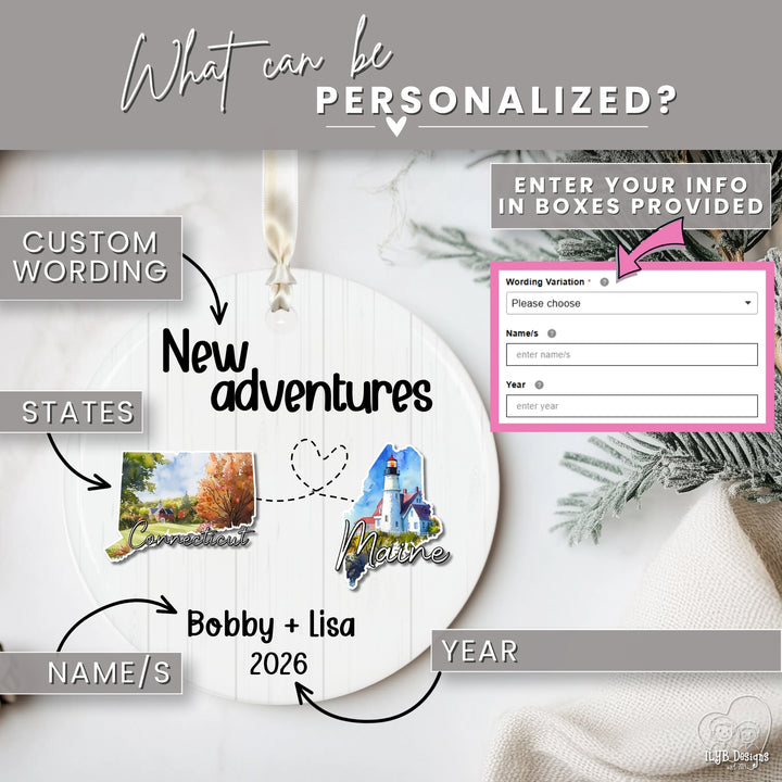 Personalized Moving States Ornament | Custom State to State Christmas Gift