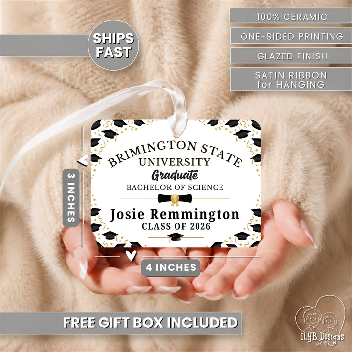 Graduation Ornament | High School or College Graduate Gift | Personalized Ceramic Christmas Ornament