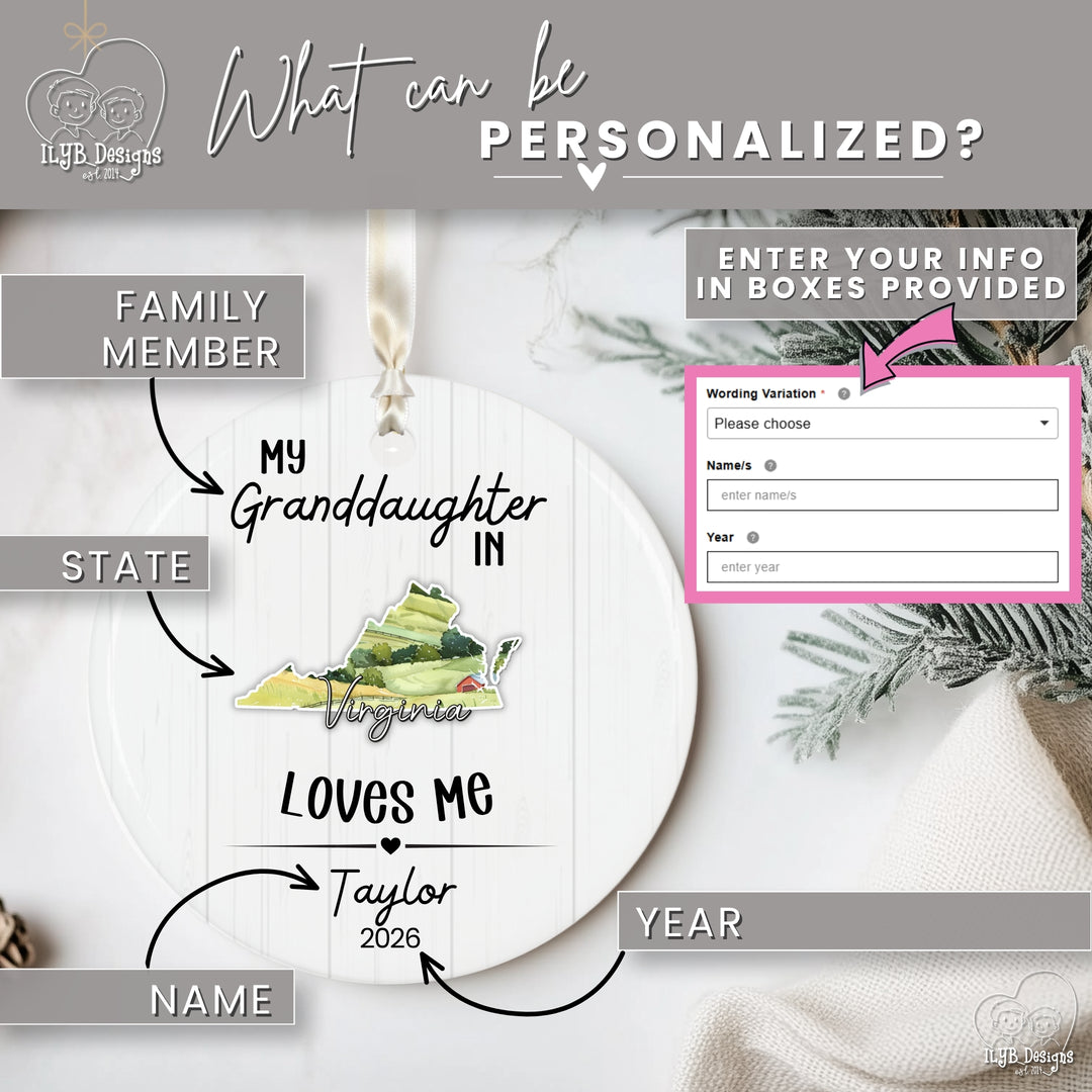 My Grandchild Loves Me State Ornament | Long Distance Grandparent Christmas Gift