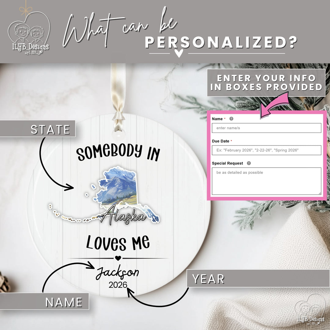 Somebody Loves Me State Ornament | Personalized Long Distance Christmas Gift