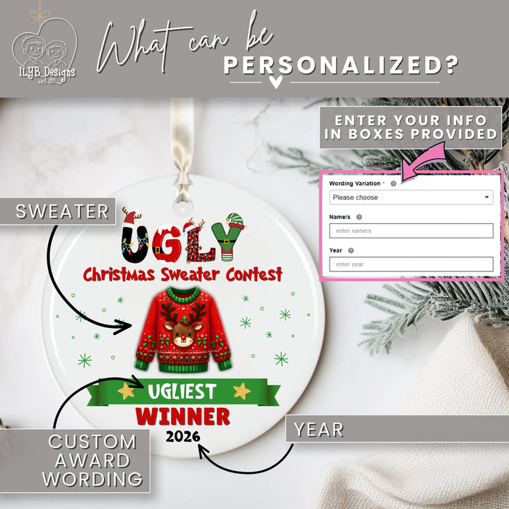 Ugly Christmas Sweater Contest Prize Ornament | Custom Winner Trophy Gift