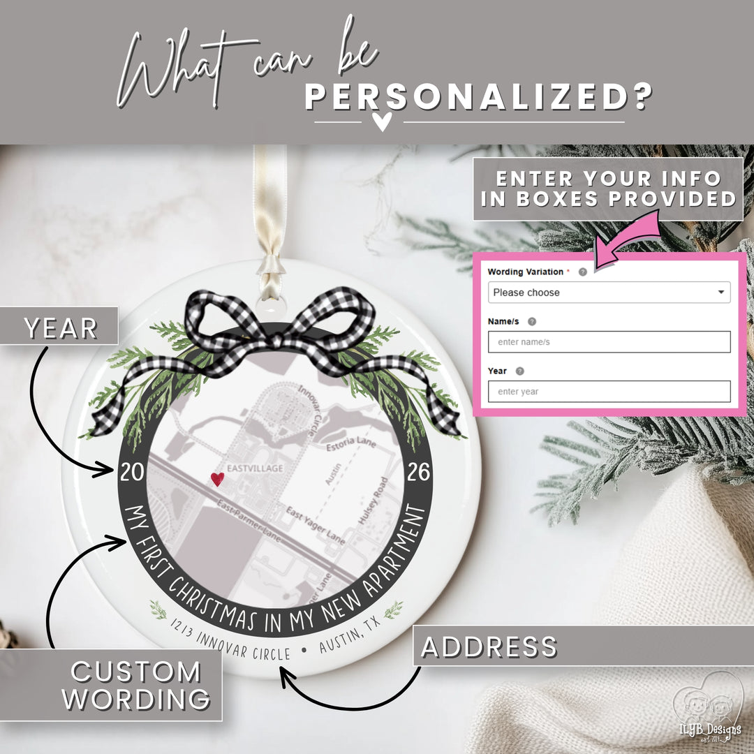 Modern New Apartment Ornament | Neutral Personalized Map