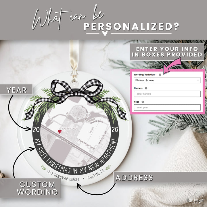 Modern New Apartment Ornament | Neutral Personalized Map
