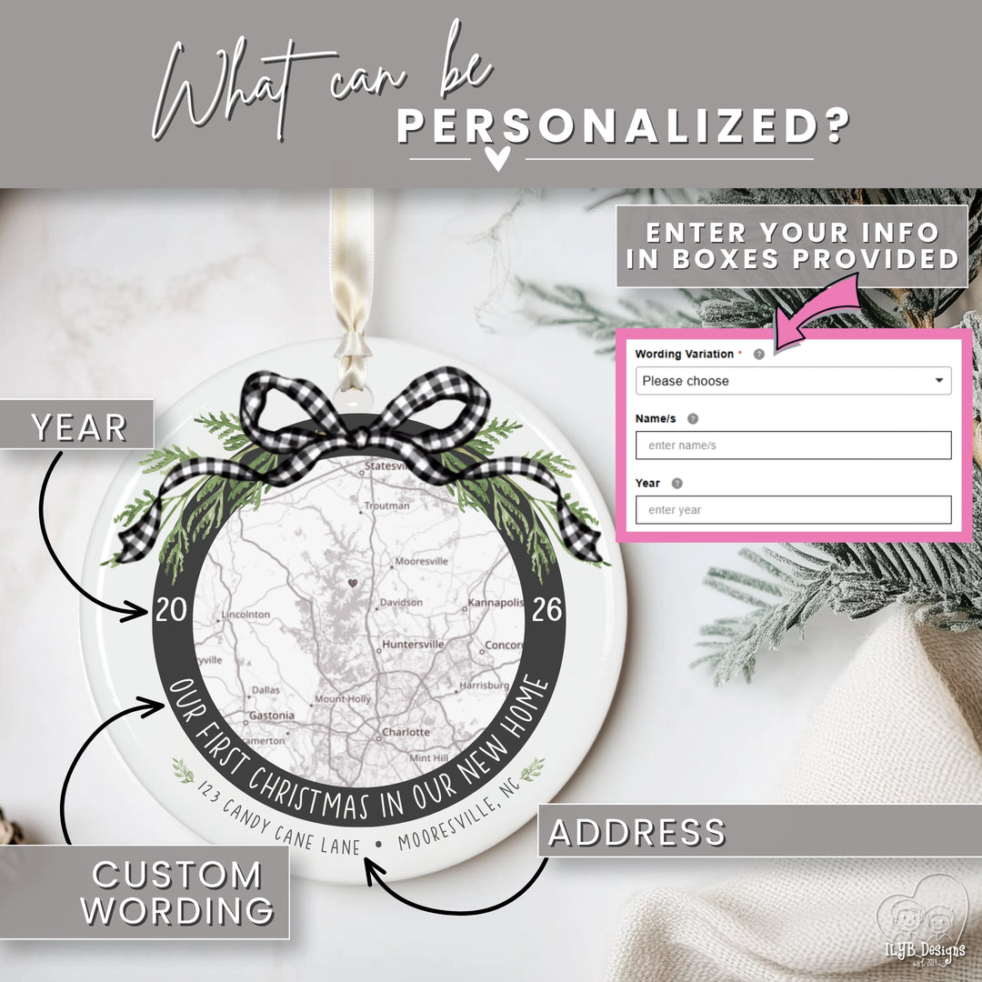 Modern New Home Ornament | Personalized Address Map | Neutral Colors