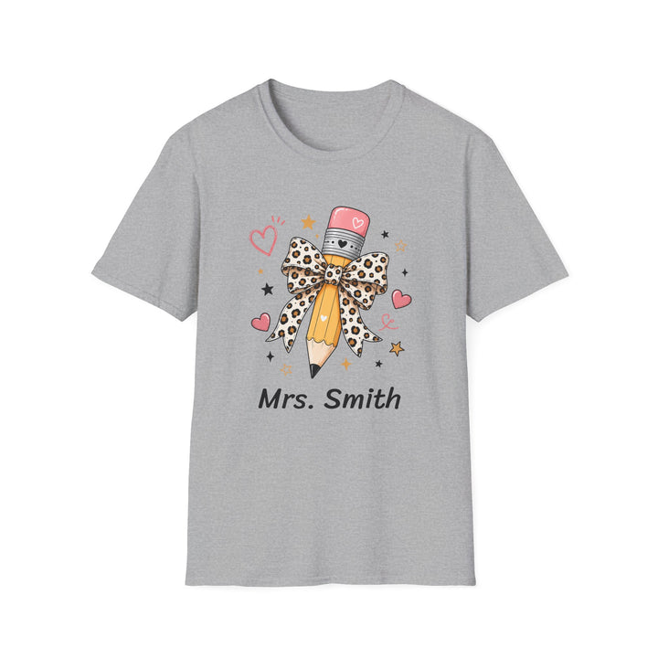 Personalized Leopard Pencil Bow Teacher Shirt | Custom Name Tee