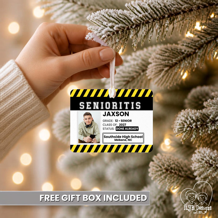 Senior 2027 Ornament | Senioritis Class of 2027 Gift | Personalized Ceramic Christmas Ornament with Photo