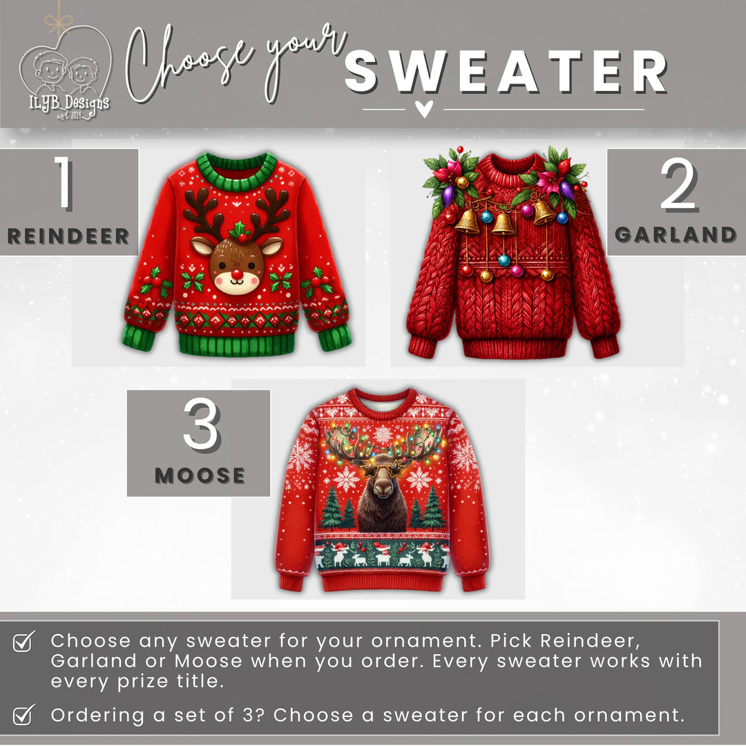 Ugly Christmas Sweater Contest Prize Ornament | Custom Winner Trophy Gift
