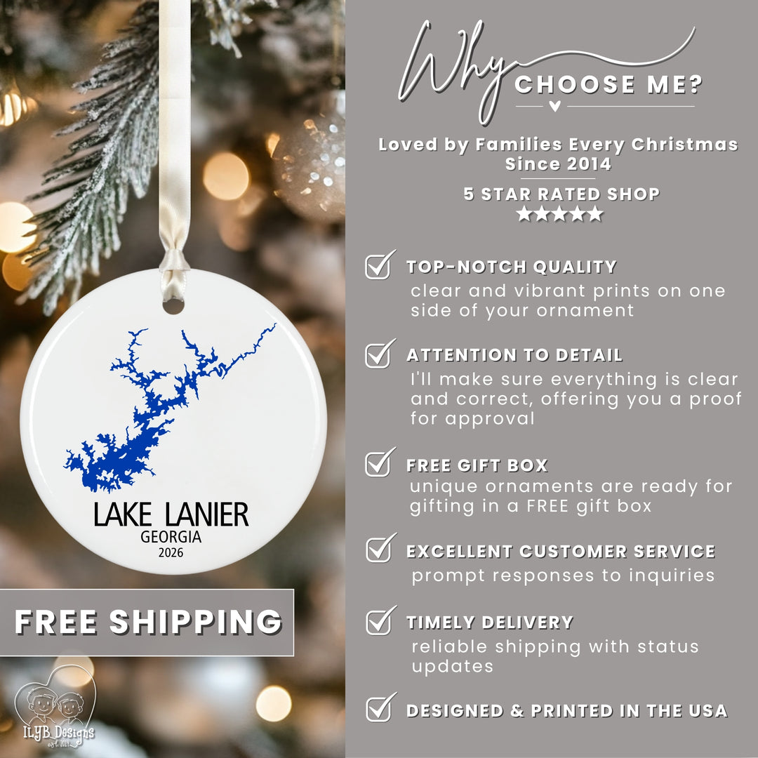 Custom Lake Ornament | Personalized with Any Lake | Ceramic Keepsake