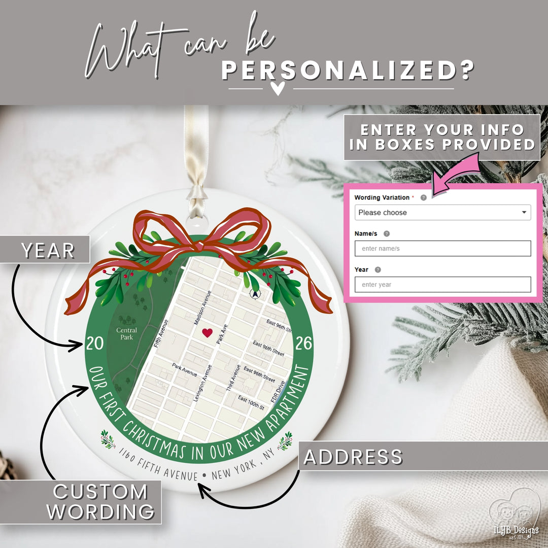 Personalized New Apartment Ornament | Custom Address Map