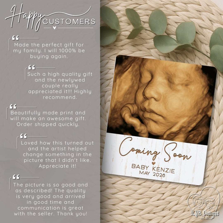 Happy customer reviews for coming soon baby name announcement photo keepsake photo board