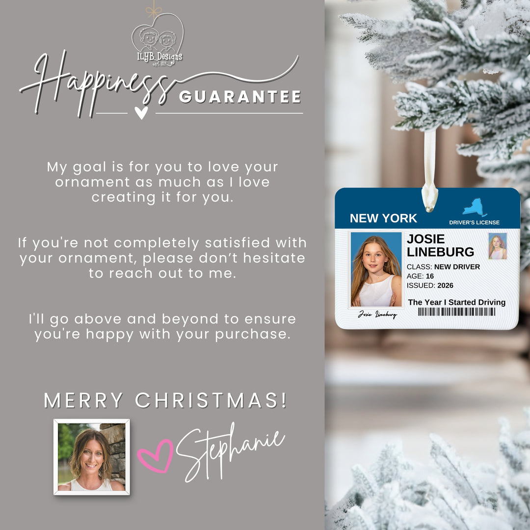 A personalized Christmas ornament design mockup with a gray left panel reading &