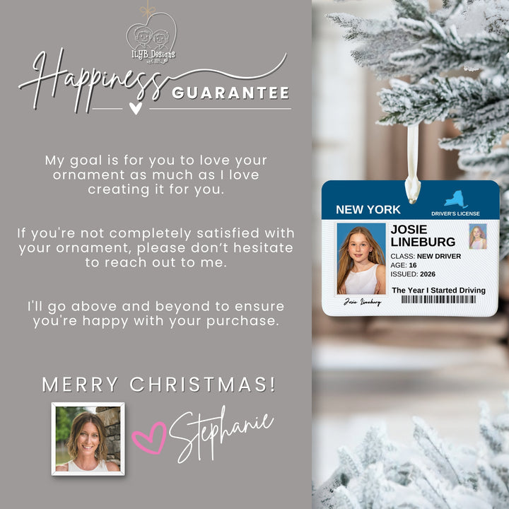 A personalized Christmas ornament design mockup with a gray left panel reading &