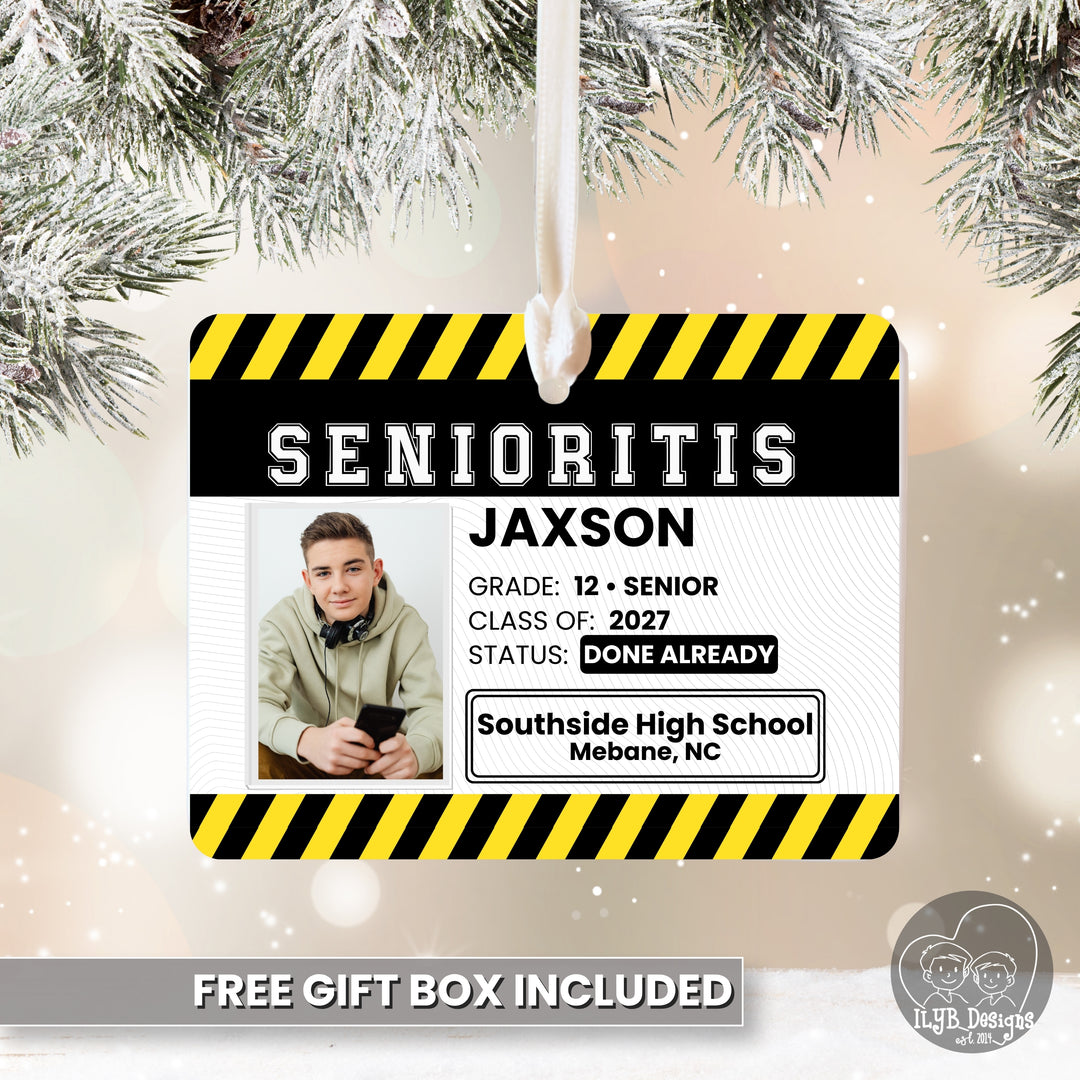 Senior 2027 Ornament | Senioritis Class of 2027 Gift | Personalized Ceramic Christmas Ornament with Photo