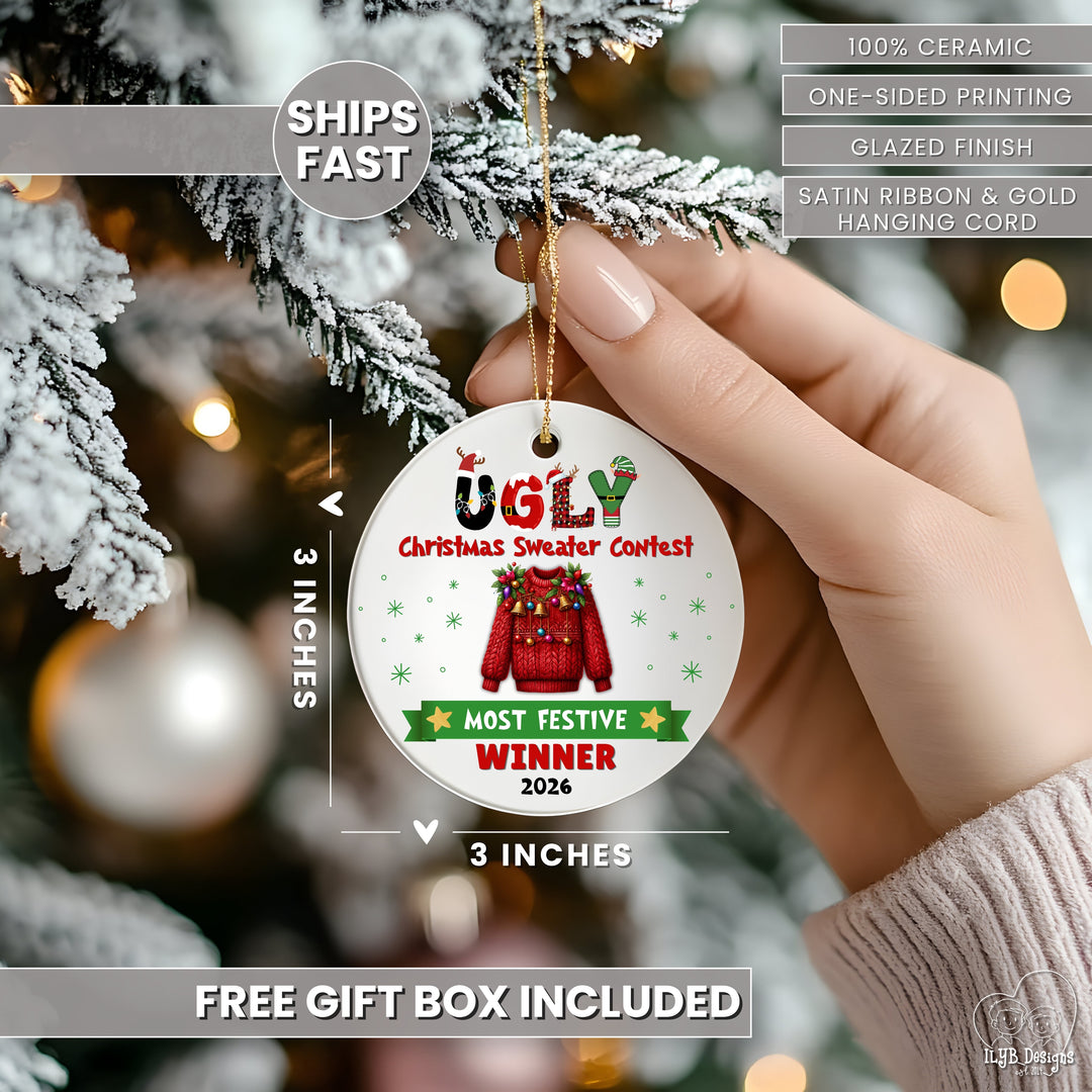 Ugly Christmas Sweater Contest Prize Ornament | Custom Winner Trophy Gift