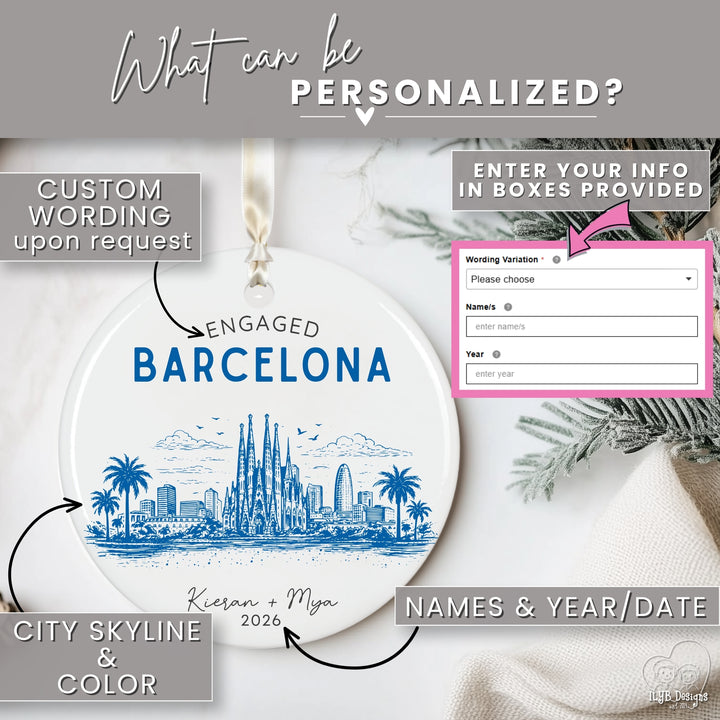 Personalized Europe Engagement Ornament | City Skyline Custom
