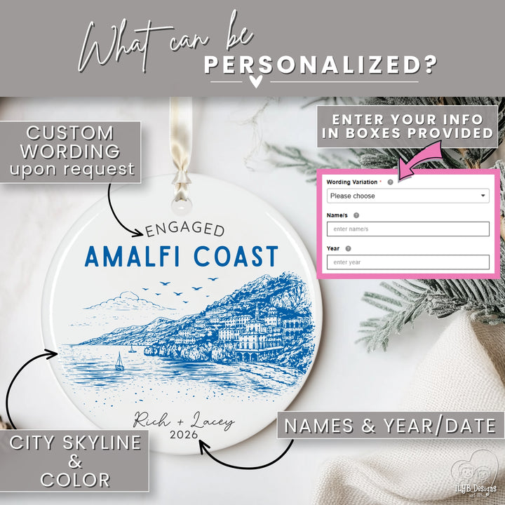 Personalized Italy Engagement Ornament | City Skyline Custom