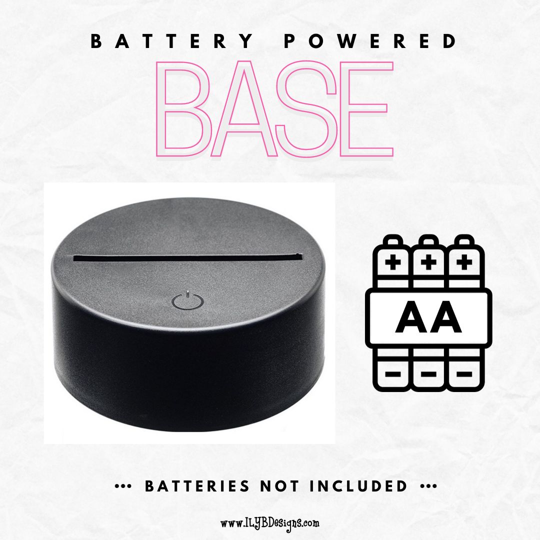 Graphic: Battery-powered base with AA battery icon on a white background