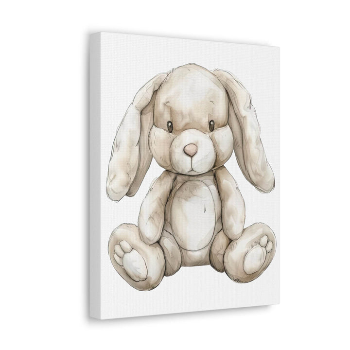 Canvas print of a beige bunny stuffed animal on a white background