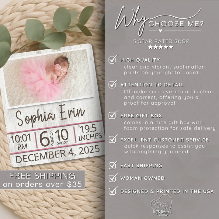 Baby milestone card with photo of a baby in a pink tutu, surrounded by decorative elements.