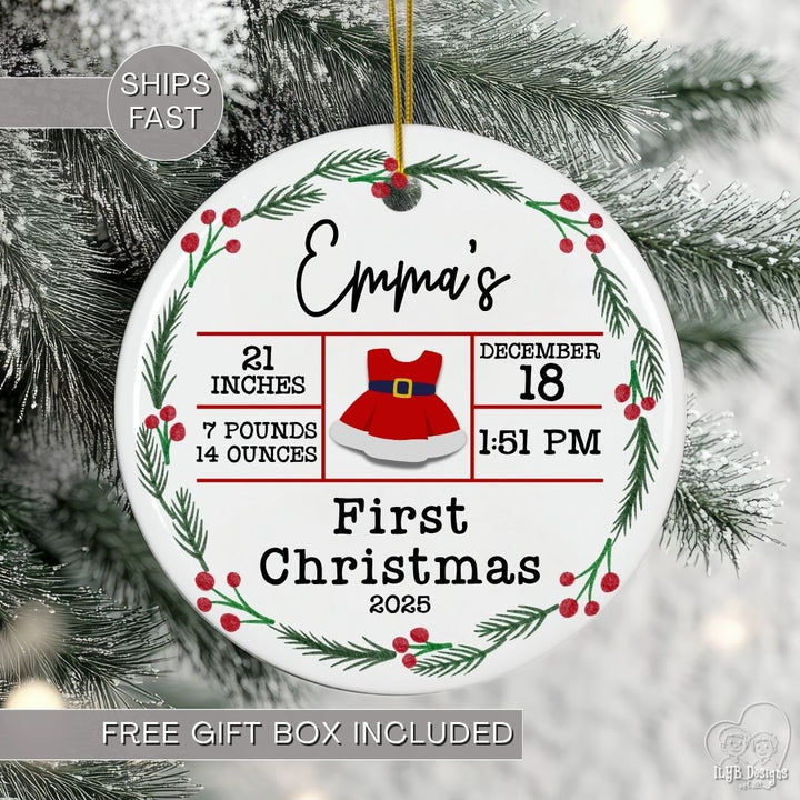 Personalized Baby's First Christmas Birth Stats Ornament | New Baby Ornament