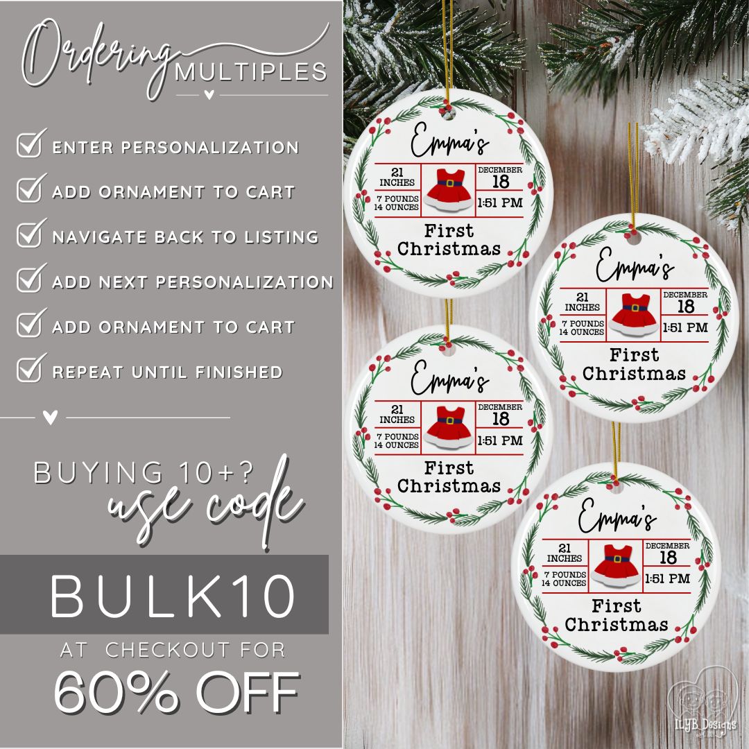 Personalized Baby's First Christmas Birth Stats Ornament | New Baby Ornament