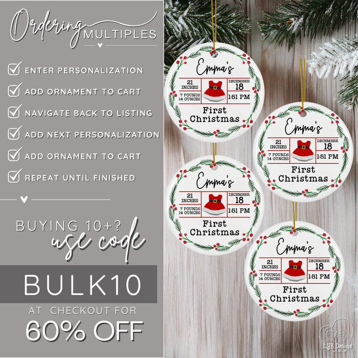 Personalized Baby's First Christmas Birth Stats Ornament | New Baby Ornament