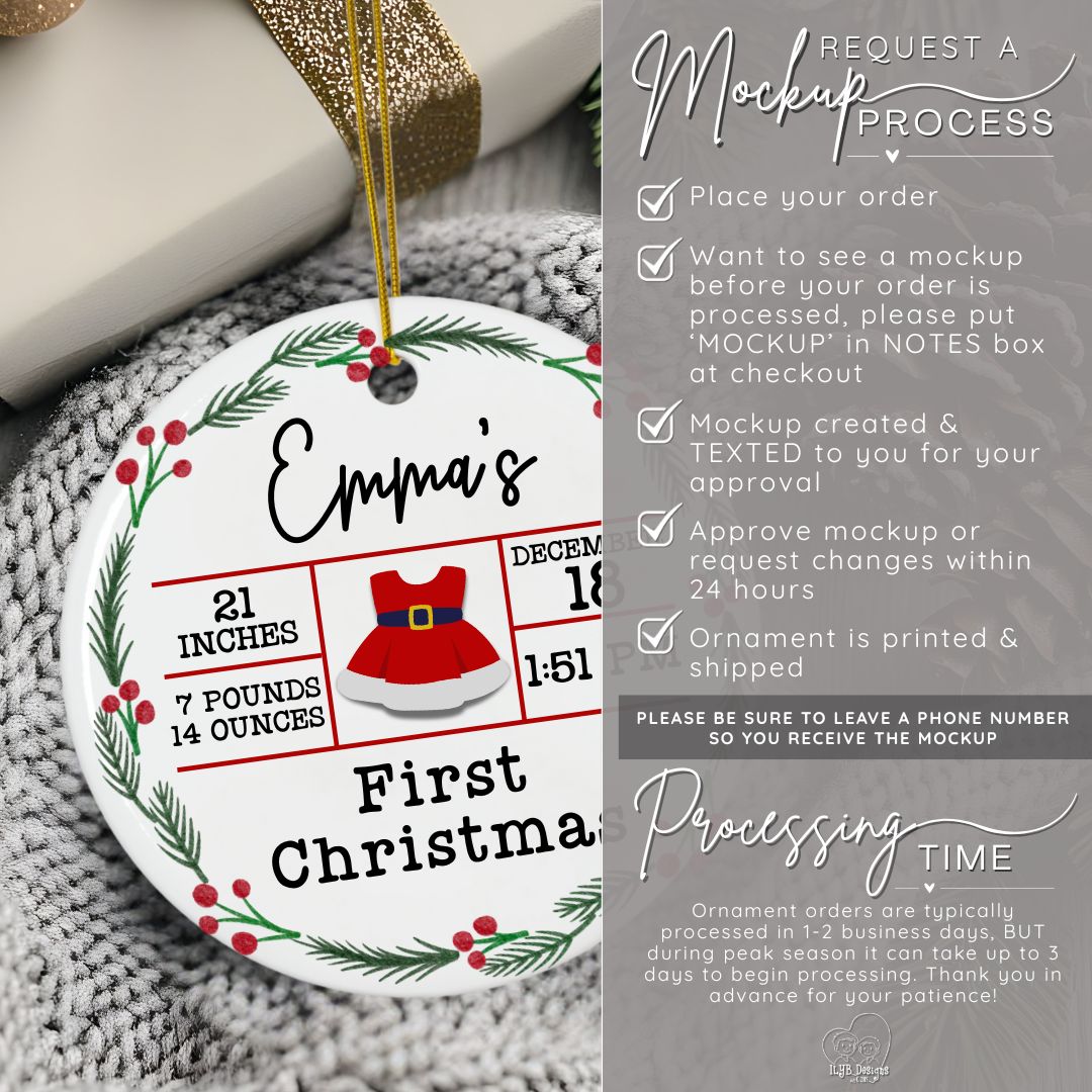 Personalized Baby's First Christmas Birth Stats Ornament | New Baby Ornament