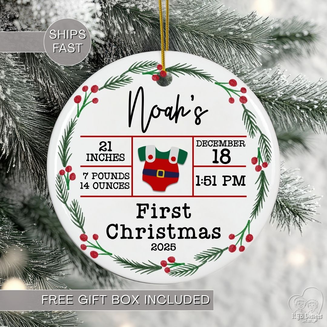 Personalized Baby's First Christmas Birth Stats Ornament | New Baby Ornament