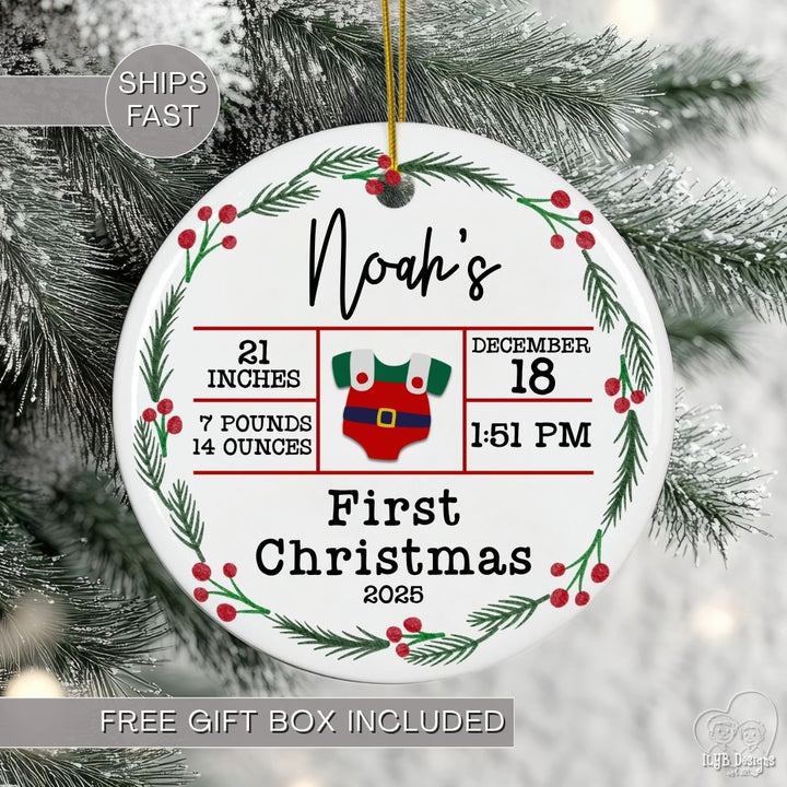 Personalized Baby's First Christmas Birth Stats Ornament | New Baby Ornament