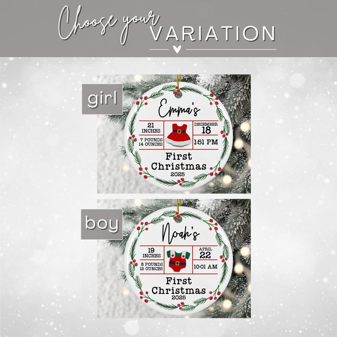 Personalized Baby's First Christmas Birth Stats Ornament | New Baby Ornament