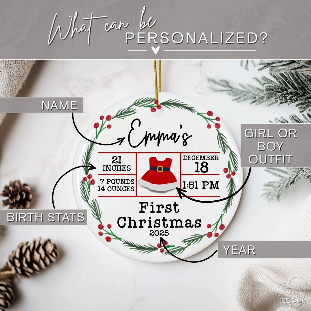 Personalized Baby's First Christmas Birth Stats Ornament | New Baby Ornament