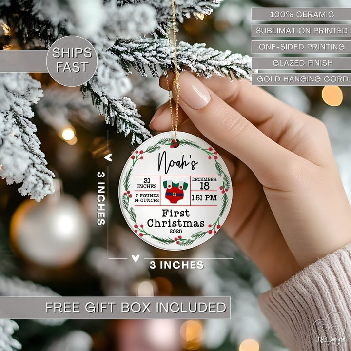 Personalized Baby's First Christmas Birth Stats Ornament | New Baby Ornament