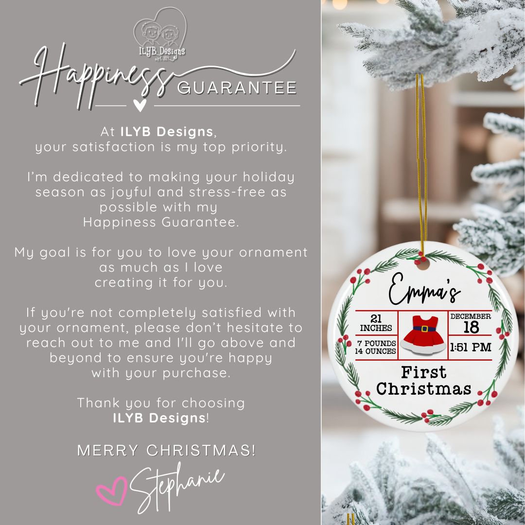 Personalized Baby's First Christmas Birth Stats Ornament | New Baby Ornament