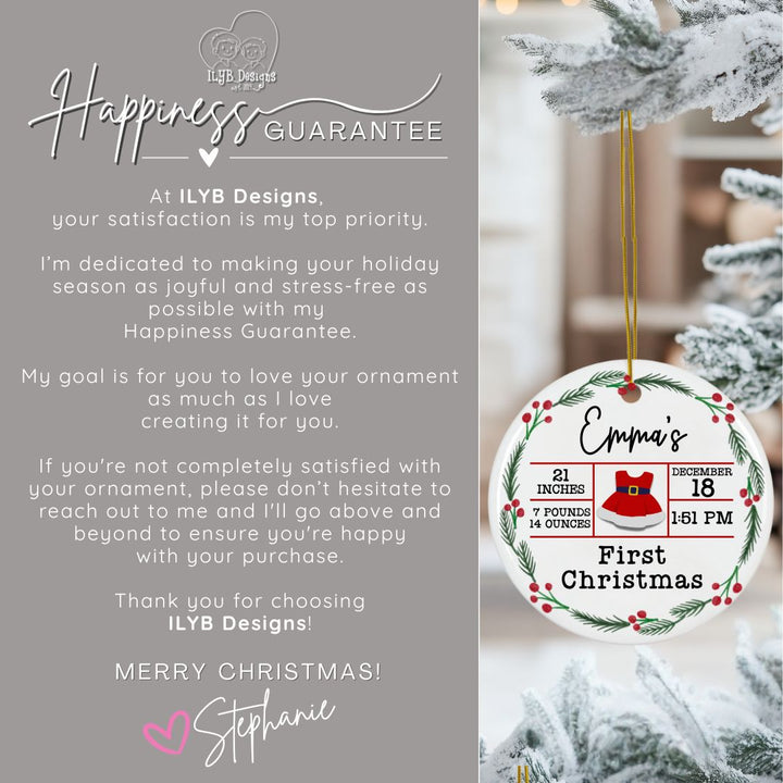 Personalized Baby's First Christmas Birth Stats Ornament | New Baby Ornament