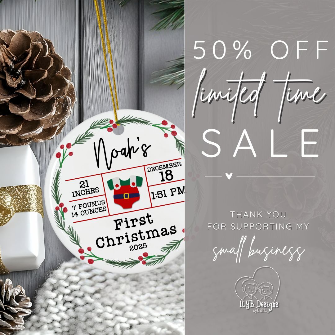 Personalized Baby's First Christmas Birth Stats Ornament | New Baby Ornament