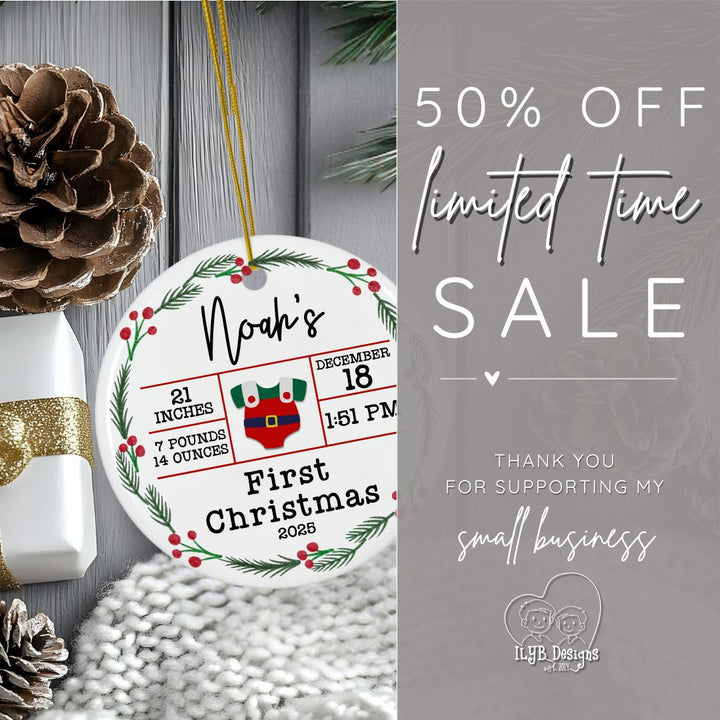 Personalized Baby's First Christmas Birth Stats Ornament | New Baby Ornament