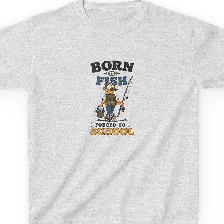 A light heather ash gray short-sleeve t-shirt with a graphic on the chest that reads &