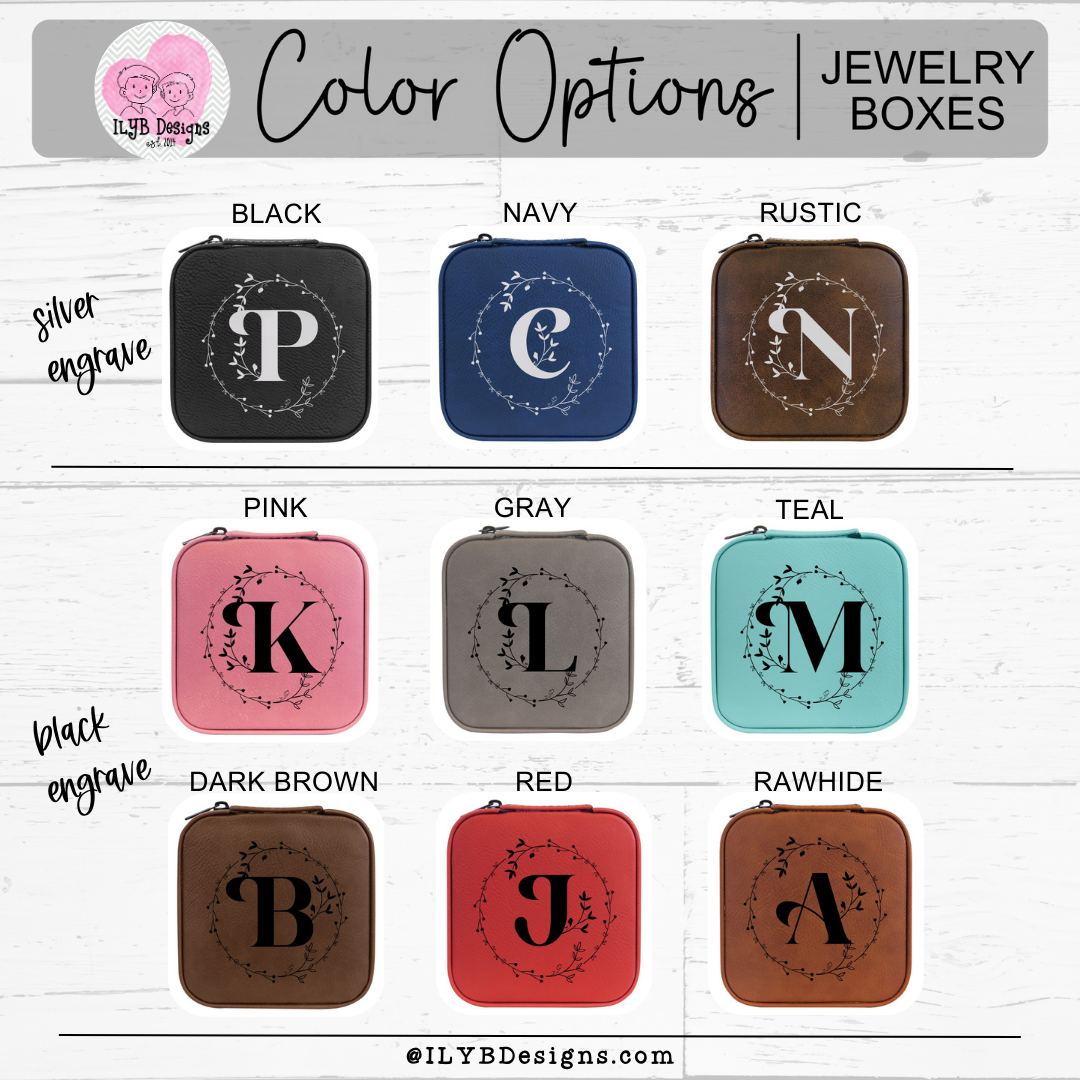 LETTER S ONLY AVAILABLE- Monogrammed Initial in Floral Circle | Travel Jewelry Box