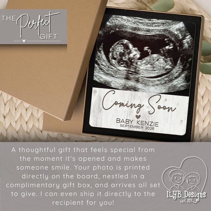 Personalized Pregnancy Announcement Photo Keepsake with Sonogram, Baby Name & Due Date